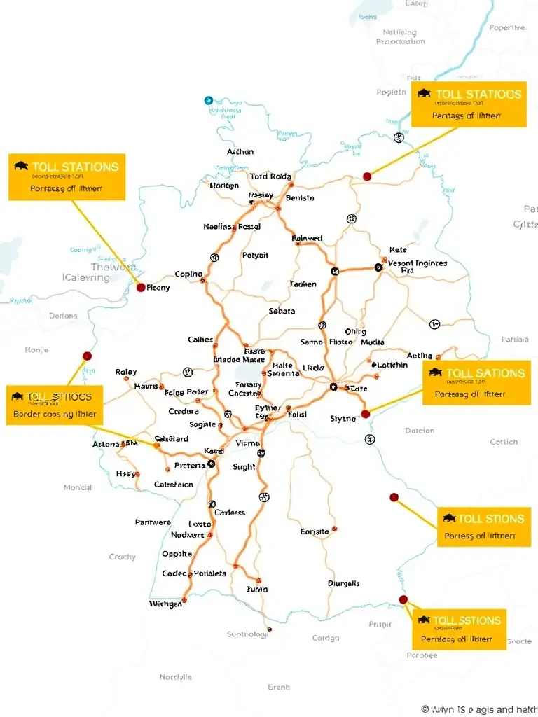 A detailed map of Germany highlighting toll roads that require a vignette, with clear markings indicating vignette zones and border crossings.